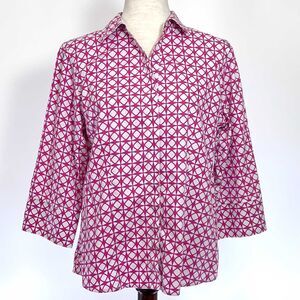 Chico's Pink Geometric Print Cotton Button-Up Top Size Med